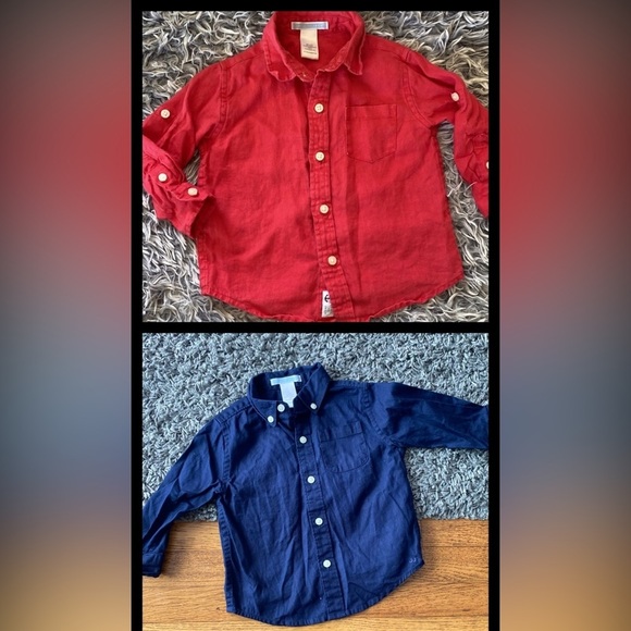 Janie & Jack Red Linen and Blue Cotton Button Down Shirt Bundle Sz 12-18 - Picture 1 of 16